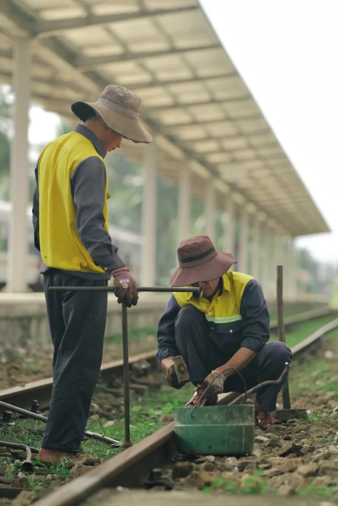 Arbeiter bei Gleisarbeiten